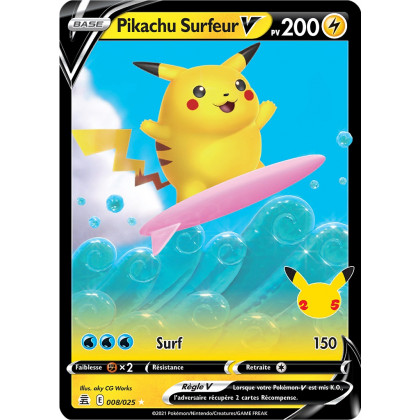 Pikachu Surfeur V - EB07.5 008/025 - Célébrations 25ans SWSH07.5 - Cartes Pokémon