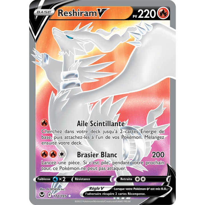 Reshiram V - 172/195 - Ultra Rare Full Art - Carte Pokémon Tempête Argentée EB12